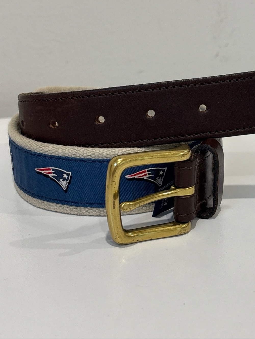 New England Patriots Men's Vineyard Vines Canvas Ribbon Belt Size 30 USA Made